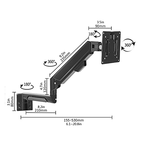 Monitor Arm Gas 10"-32" Monitor Wall Bracket Adjustable Gas Spring Monitor Mount Stand 10"-16" Wall-Mounted Laptop Stand, Hold Up to 19.8lbs, Black Monitor Desk Mount,One Color-A - size: A