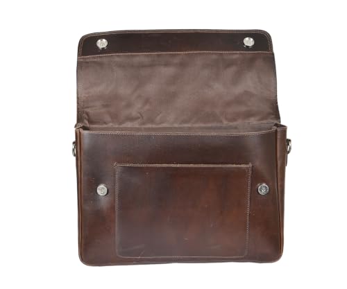 Full Grain Leather Briefcase for Men, Handcrafted Laptop Bag with Multiple Compartments,Fits 15.6 Inch Laptop - color: Dark Brown
