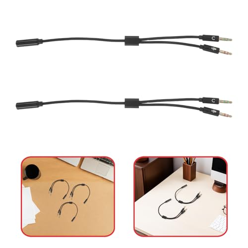 NUOBESTY 5pcs 3.5mm Headset and Mic Splitter Adapter Cable for PC Laptop, Separate Microphone and Audio Y-Cable Compatible with Gaming Headsets and Classroom Use, Black