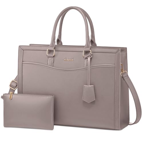LOVEVOOK Laptop Tote Bag for Women, Large Work Computer Bag with Cup Holder | PU Leather Business Briefcase Teacher Travel College Bag Handbag fit for 15.6 inch Laptop, Office Purses Gifts for Women,2pcs - color: Leather/Cinnamon, size: 15.6 Inch