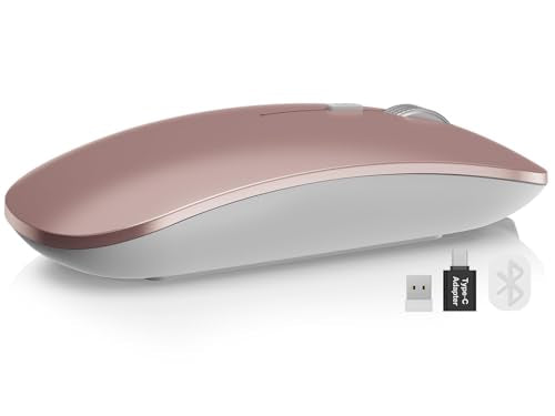 SABLUTE M31 Bluetooth Mouse for MacBook Pro/Air, iPad - Rechargeable Tri-Mode Wireless Mouse for 3 Devices (BT 5.2 + 2.4G), Portable Silent Computer Mouse for Surface, Windows, Rose Gold - color: Rose Gold