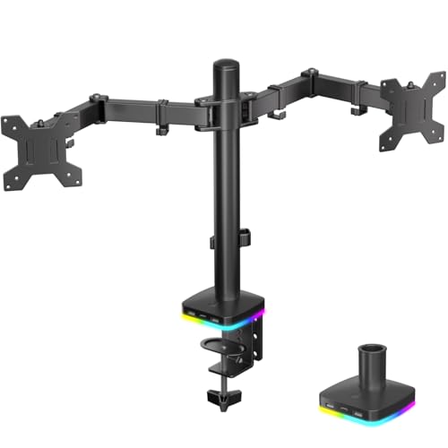 Afaloona RGB Dual Monitor Stand with USB Hub for 13-27" Monitors, 17.6 lbs | Dual monitor mount with 1 USB-C and 2 USB-A ports supports charging and data transfer for gaming and office setups - size: RGB Dual Monitor Arm