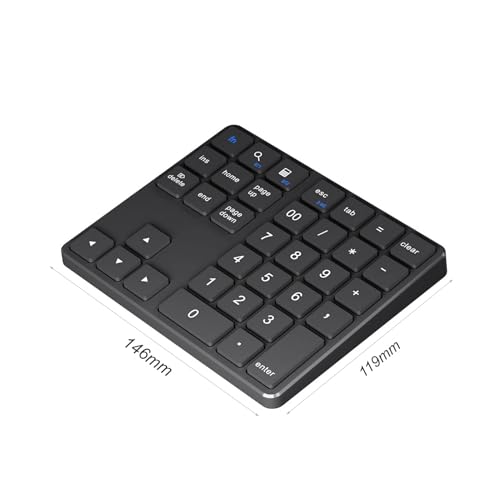 Gugxiom Bluetooth Number Pad, 2.4G Numeric Keypad Numpad, 35 Keys, Rechargeable Financial Accounting Numeric Pad for Laptop Desktop PC (Black)