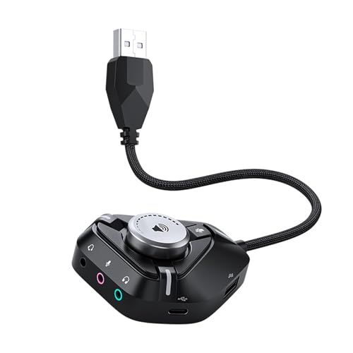 USB Sound Card External Sound Card USB to 3.5mm Adapter with 2xUSB 1xType C Headphone Mic Converter for Laptop External