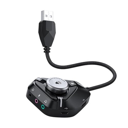 USB Sound Card External Sound Card USB to 3.5mm Adapter with 2xUSB 1xType C Headphone Mic Converter for Laptop External