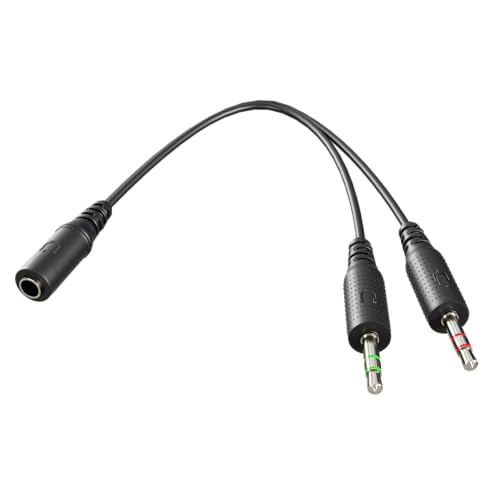 3.5 mm Headphone Jack to Two Microphone and Headphone 3.5 mm AUX Audio Cable Splitter, Smartphone Headset to PC Adapter, Black