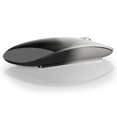 TENMOS M18 Bluetooth Mouse, USB C Rechargeable Wireless Mouse, Grey&Black | Tri-Mode BT5.1/5.0+2.4G, Silent, Portable, Battery Level Visible, USB Receiver,Type C Adapter, for Laptop/Macbook/iPad/PC - color: grey and black