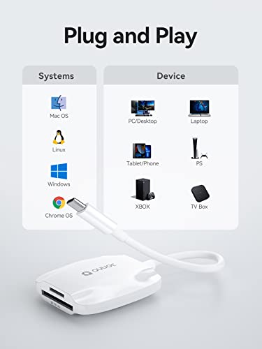 USB C SD Card Reader 4.0, QUUGE 2-in-1 UHS-ii Memory Card Reader, Micro SD Card Reader Type-C, Compatible with SDXC, SDHC, SD, MMC, RS-MMC, Micro SDXC, Micro SD, Micro SDHC, iPad Pro, Air MacBook Pro