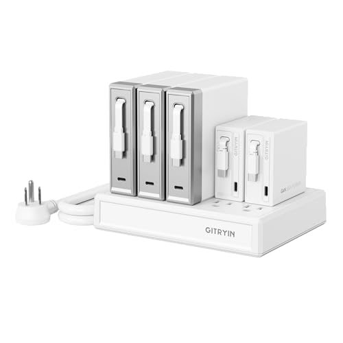 Gitryin Laptop Charging Station, 3 * 140W, 2 * 65W Retractable USB C Chargers, 10 Type C Ports with Cooling Power Strip, 550W Charging Hub