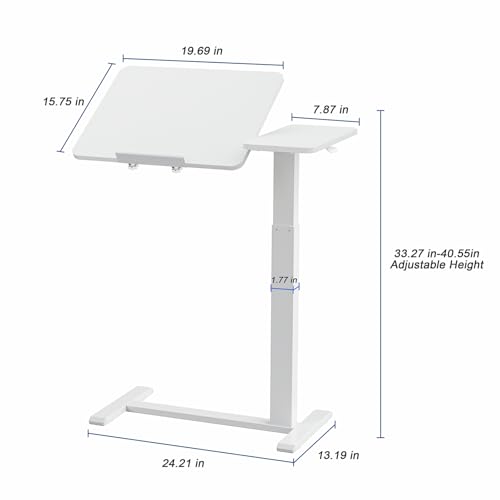 Ywin Rolling Bedside Table, Swivel, Adjustable Height & Tilt, White | Medical OverBed Desk with Wheels, Holds Up to 66 lbs, 27"–43" Pneumatic Lift, Steel & Wood Hospital Tray Table for Home Use - color: White-1