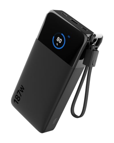 NOBIS Laptop Power Bank, 25000mAh Portable Charger with 187W Total Output, 3 Ports(100W Max) with Detachable USB-C Cable, Travel Essential for Pad Phone 17 16 S25