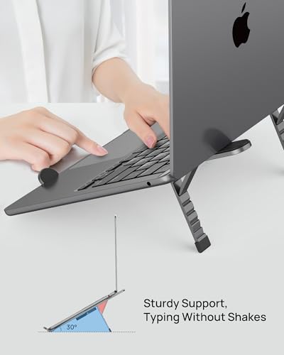 Foldable Laptop Stand for Desk, 6-Levels Height Adjustment Portable Laptop Holder Riser, Ergonomic Aluminum Computer Stand for 10-15.6" Laptop and Tablet,Black