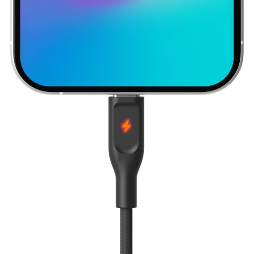 POUT ElectroBoost Thunderbolt LED 100W PD 3.0 USB-C to USB-C Cable – Nylon-Braided Fast Charging & Data Cable with Real-Time LED Status Indicator, E-Marker Chip, 480Mbps Transfer – 4ft, Phantom Black - color: Phantom Black