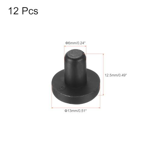 uxcell High Temp Silicone Plug Mount Dia 6mm/0.24 inch t Shaped Rubber Stopper Hole Plugs for Powder Coating Plating Waterproof Plugs Sealing Plugs Black Pack of 12(OD 13mm) - size: 6x13mm