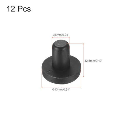 uxcell High Temp Silicone Plug Mount Dia 6mm/0.24 inch t Shaped Rubber Stopper Hole Plugs for Powder Coating Plating Waterproof Plugs Sealing Plugs Black Pack of 12(OD 13mm) - size: 6x13mm
