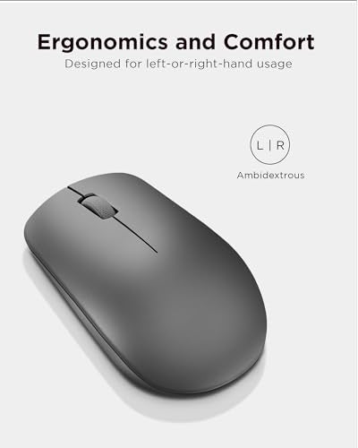 Lenovo 530 Full Size Wireless Computer Mouse for PC, Laptop, Computer with Windows - 2.4 GHz Nano USB Receiver - Ambidextrous Design - 12 Months Battery Life - Graphite Grey - color: Graphite Grey