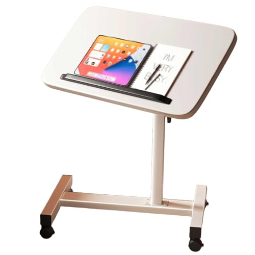 Hospital Bed Table On Wheels Adjustable Movable and Adjustable Bedside Table with Stopper Reversible C-Shaped Sofa Office Side Table for Living Room, Hospital(White,60x40cm) - color: White, size: 60x40cm