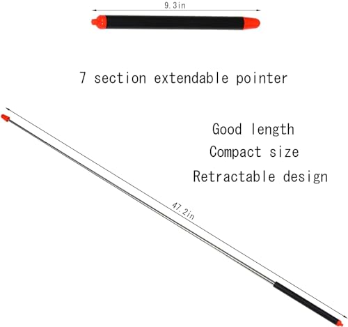 Telescopic Teacher Pointer Telescoping Pointer Stick for Classroom Presentation Pointer Teacher Pointer Stick (Orange Black, Extendable 47 Inch)