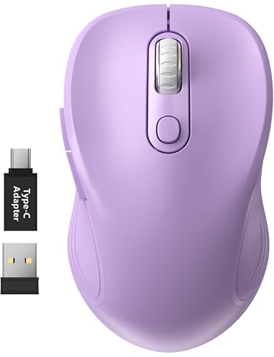 WisFox 2.4G Wireless Mouse for Laptop, Ergonomic Computer Mouse with USB Receiver and Type-C Adapter, 3 Adjustable Levels DPI, 6 Button Cordless Wireless Mice (Violate) - color: Violate