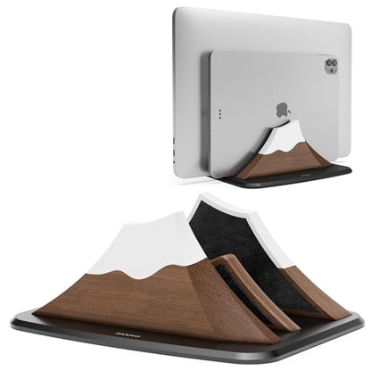 AFOOYO Vertical Dual Laptop Stand - Snow Peak-Shaped Walnut Adjustable Laptop Holder,2 Slots Desktop Dock Compatible with All MacBook, Surface,Chromebook,Dell & More(Walnut) - color: Walnut, size: Dual