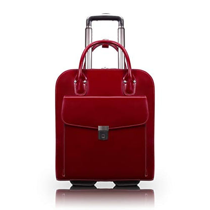 McKlein UPTOWN, Top Grain Cowhide Leather, 15" Leather Vertical Wheeled Ladies' Laptop/Computer & Tablet Business Briefcase Bag/Women's Rolling Overnight Travel Bag, Removable trolley case