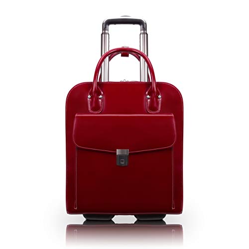 McKlein UPTOWN, Top Grain Cowhide Leather, 15" Leather Vertical Wheeled Ladies' Laptop/Computer & Tablet Business Briefcase Bag/Women's Rolling Overnight Travel Bag, Removable trolley case