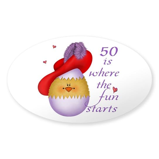CafePress Red Hat 50 Fun Oval Sticker Oval Bumper Sticker Car Decal - color: Clear, size: Small - 3x5