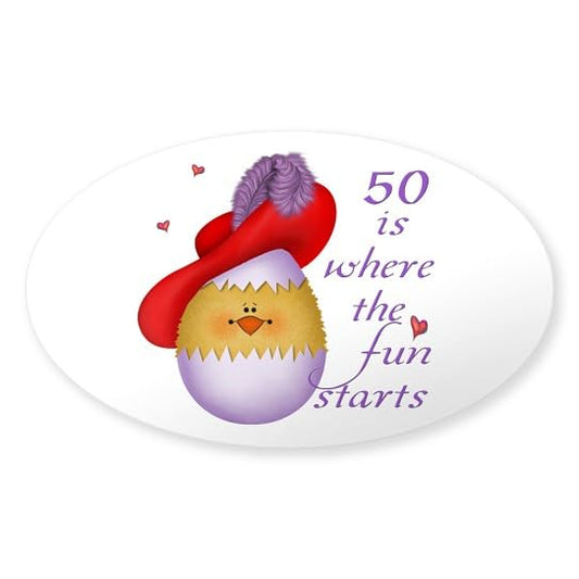 CafePress Red Hat 50 Fun Oval Sticker Oval Bumper Sticker Car Decal - color: Clear, size: Large - 4.5x7.5