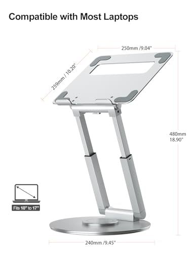tounee Telescopic Laptop Stand for Desk with 360° Swivel Base, Sit to Stand, Height Adjustable, Portable Riser Holder for Good Posture, Compatible with All Laptops 10-17"-Silver - color: Silver