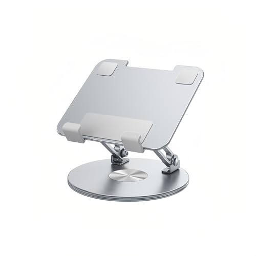 Desktop Tablet Stand with 360° Rotation & Height Adjustment – Heavy Duty Aluminum Alloy Tablet Holder for Desk, Compatible with iPad, Tablets, Laptops & Drawing Boards (4.5-14 inch, Silver)