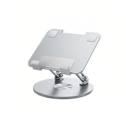 Desktop Tablet Stand with 360° Rotation & Height Adjustment – Heavy Duty Aluminum Alloy Tablet Holder for Desk, Compatible with iPad, Tablets, Laptops & Drawing Boards (4.5-14 inch, Silver)