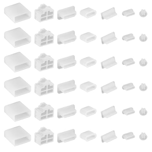 50 PCS 7 Types USB Cover Silicone USB Port Cover Dust Plug | Dustproof Plugs for USB-A Female/Male, Type-C Cap, 3.5mm Headphone, RJ45 Ethernet Protector Stoppers (White)