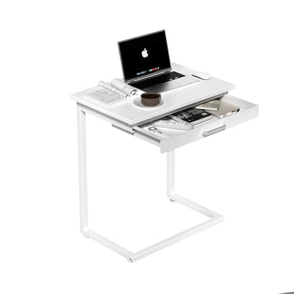 C Shaped End Table,Small Couch Side Table with Drawer,for Living Room, Bedroom Magazines, Computers, Coffee, Small Objects Storage.White - color: White