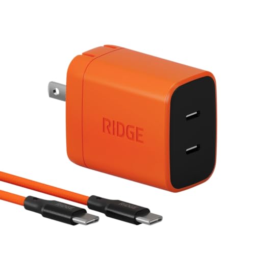 Ridge 45W Wall Charger Set, Dual USB-C Ports, Laptop-Grade Power with Complete Cable Kit Included - Basecamp Orange - color: Basecamp Orange