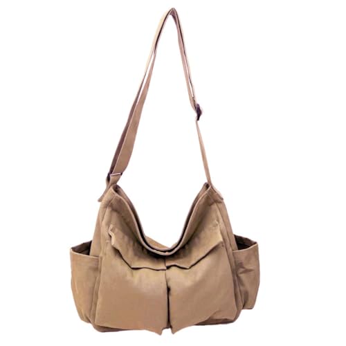 Cute Canvas Tote Bag for School/Work/Travel, Large Crossbody Messenger Bag Laptop Shoulder Bag - color: Coyote Tan Brown