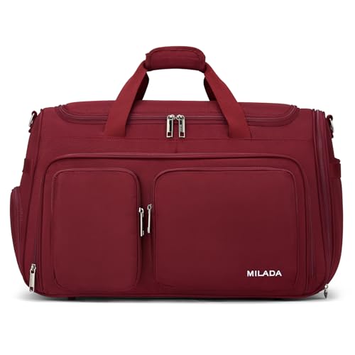 MILADA Carry On Luggage Bags for Travel Lightweight Personal Item Travel Bag Foldable Large Duffle Bag for Travel Tote Overnight Bags for Women Mens Weekender Bags, Burgundy - color: Burgundy, size: Carry On 21.5 inch