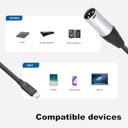 24Bit/96Khz USB c to XLR Male Audio Cable,USB C Smartphone/Laptop to XLR Male Output Cable for Amplifier, Speaker, Mixer Console, etc 3.3 FT - color: 3.3Feet
