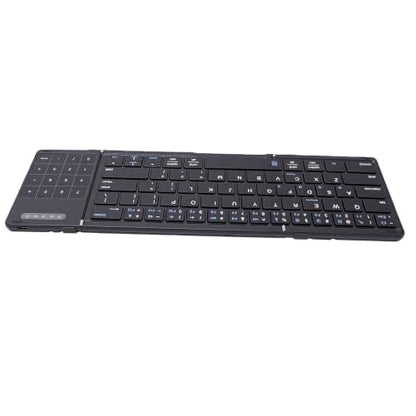 Bewinner 3 Fold Foldable Bluetooth Keyboard, Rechargeable Wireless Keyboard with Touchpad and Number Pad for Travel Work Tablet Laptop Users (Black) - color: Black