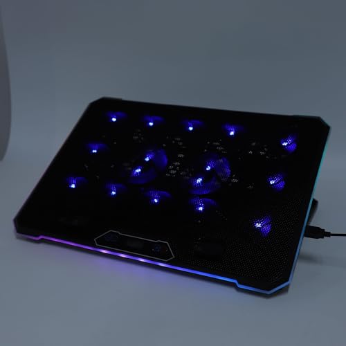 GOWENIC Laptop Cooling Pad, 8 Level Height Gaming Laptop Cooler with RGB Lights, 2 USB Ports Fan Stand for 12-19 Inch, Notebook Cooler with Ergonomic Design (14 Fans)