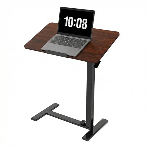 DUMOS Adjustable Rolling Desk, Mobile Overbed Bedside with Hidden Wheels, Portable Laptop Standing Desks Computer Workstation for Bed Sofa Couch, Brown