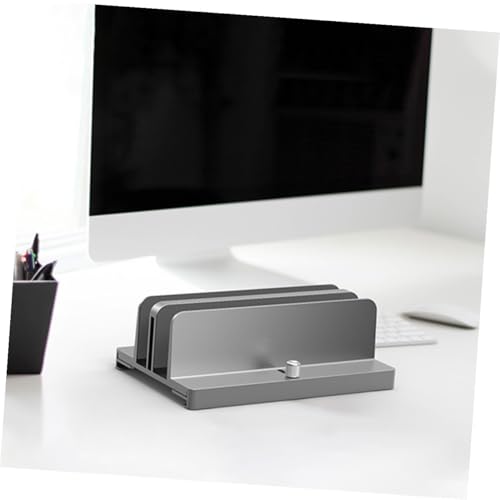 Healeved Aluminum Alloy Adjustable Dual-Slot Laptop and Tablet Vertical Stand Holder for Desk, Gray, Compatible with Notebooks and Tablets, Space-Saving Storage Solution for Office and Home