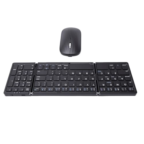 Foldable Keyboard and Mouse Combo, BT5.1 Full Size with Number Pad, 81 Keys, USB C Rechargeable, Scissor Switch, for Smartphone Laptop Tablet