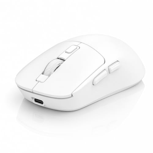 Gizdot-M1 Bluetooth Wireless Mouse for MacBook/Laptop/Mac - White | 4-Mode Connections Multi-Device, 3-level DPI, Mouse Jiggler, Silent Click, Ergonomic, Side Buttons, Type-C Rechargeable - color: White
