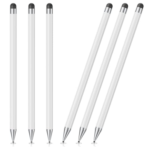 Stylus Pen for Touchscreen, 6 PCS Stylus 2-in-1 High Precision and Sensitivity, Suitable for iPad/iPhone/Samsung/Android Smartphone and Tablets, Compatible with Capacitive Touch Screen (White) - color: White