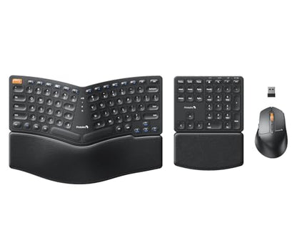 ProtoArc EKM04 2.4GHz Wireless Ergonomic Keyboard Mouse Combo - Black | Separate Numeric Keypad, USB Receiver, Split Design, Hard Wrist Rest, Rechargeable, for Windows Desktop/PC/Laptop