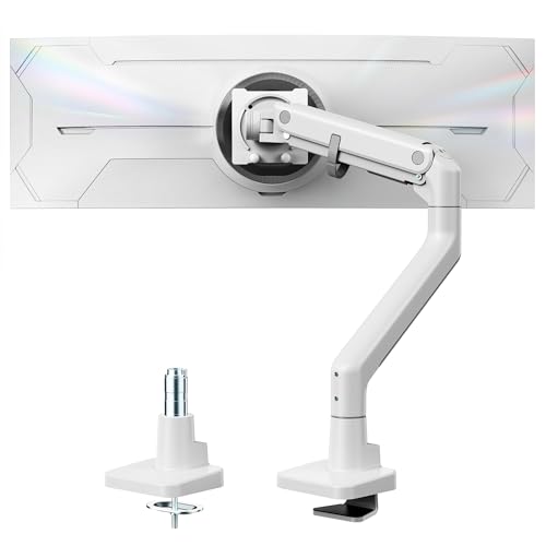 monTEK Heavy Duty Monitor Arm, 17-57" Ultrawide, Gas Spring, 59.4 lbs，White | Desk Monitor Mount Holds 49" 57" Ultrawide Curved Screen Up to 59.4 lbs with No Sag,Clamp & Grommet Arm,75/100 VESA - color: White, size: without USB