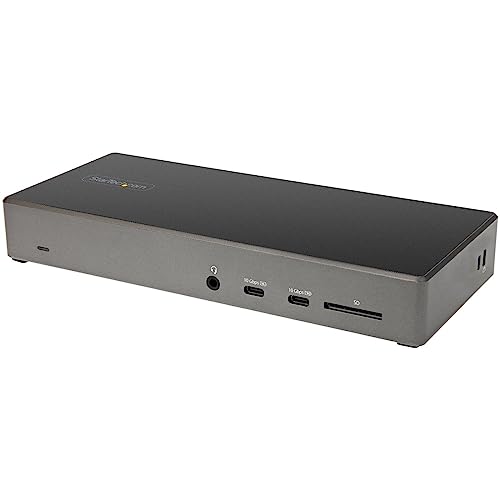 StarTech USB-C Triple 4K Dock with 100W PD, DP 1.4 DSC, 6-Port 10Gbps, GbE | Windows, Chrome, 2x DisplayPort 1.4, HDMI 2.0, SD 3.0 reader, 2x security K-Slots, Audio, Headset port - style: 2 x DP + HDMI|100W PD