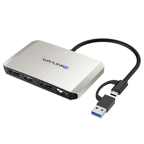 WAVLINK USB C or USB 3.0 to Dual HDMI/DisplayPort Adapter, Displaylink Monitor Splitter Extended Display for Dual Monitor 4K@60Hz, HDMI/DP Splitter Compatible with Mac M1-M5/Neo,Window Laptop-Silver - color: Silver