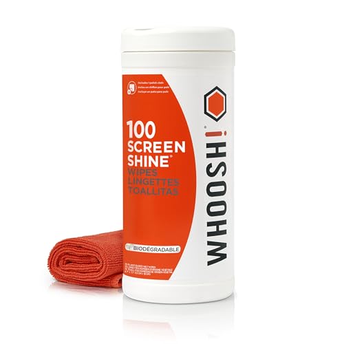 Whoosh Screen Shine Electronic Cleaning Wipes, 100 Count | Lint Free, Non Abrasive, Streak Free Finish, Non Toxic and Odorless, Reusable Cloth Included - size: 1 Count (Pack of 100)
