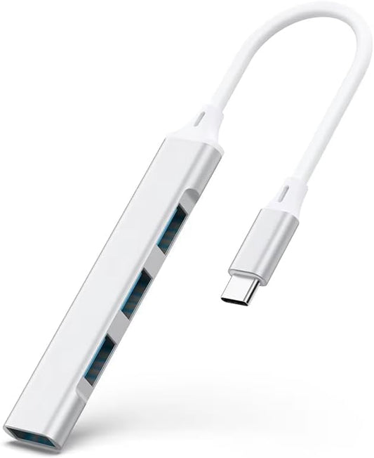 USB C to USB Hub Adapter, 4 Port (1 USB 3.0 + 3 USB 2.0), 5Gbps High Speed Data, Slim Aluminum Type C Hub for MacBook & USB-C Laptops (Silver) - color: Silver